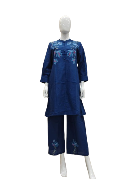 Smart pure cotton embroidered co ord set
