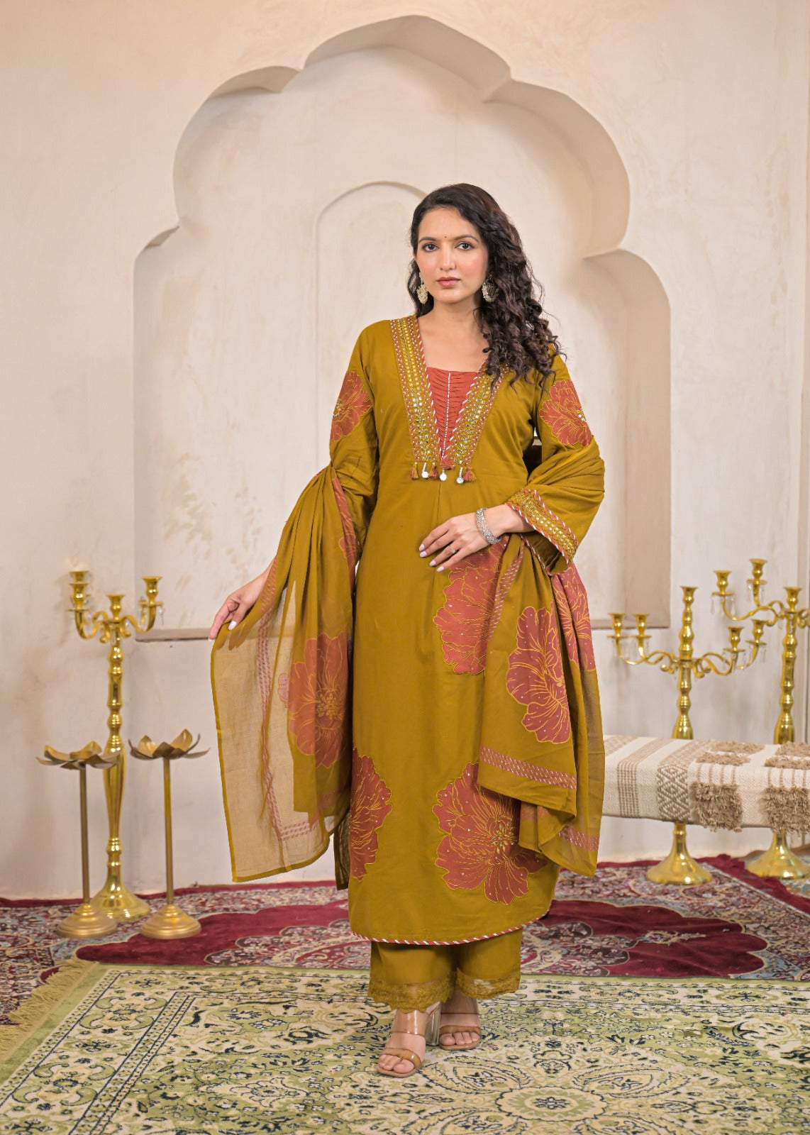 Designer cotton appliqué work suit set