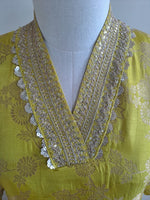 Banarasi silk V neck suit set