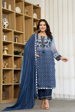 Pure Mul silk beautiful detailing suit set in blue