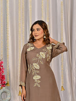 Super pretty organza full handwork co ord set in tan