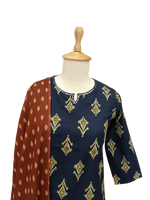 Pure cotton Ikkat print suit in blue n red