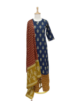 Pure cotton Ikkat print suit in blue n red