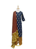 Pure cotton Ikkat print suit in blue n red
