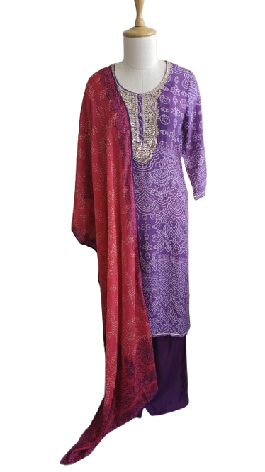 Pure Mul Silk gotta detailing suit in contrast dupatta
