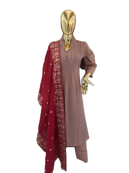 Premium chinon handwork suit set paired with Banarasi dupatta