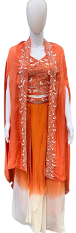 Chinon pleated skirt paired with organza dupatta designer party wear (extra margin available) in orange