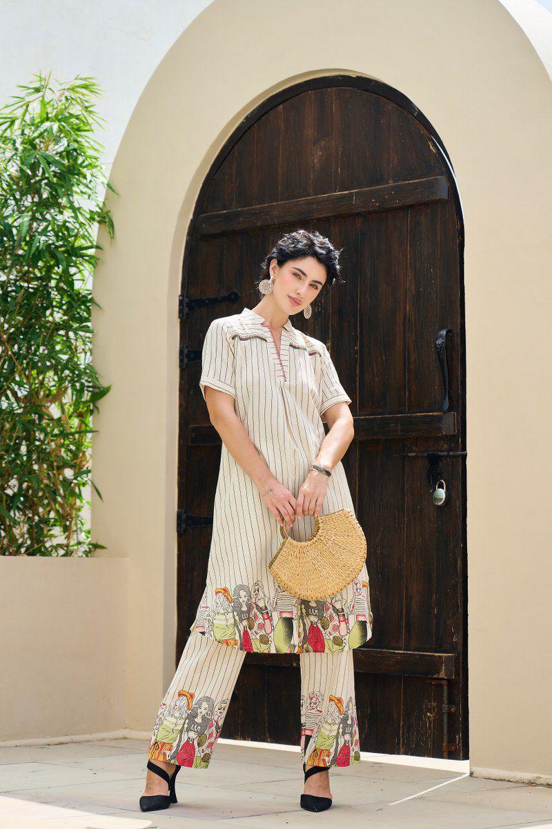 Beautiful doll pattern cotton kurta pant