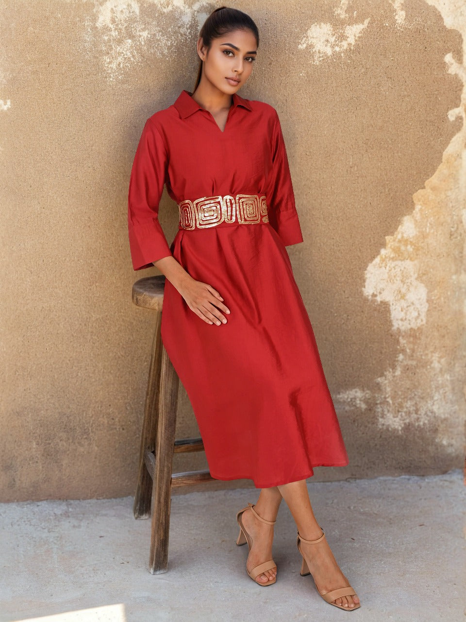 Restocked !! Wow mul silk designer one piece dress in Red !!