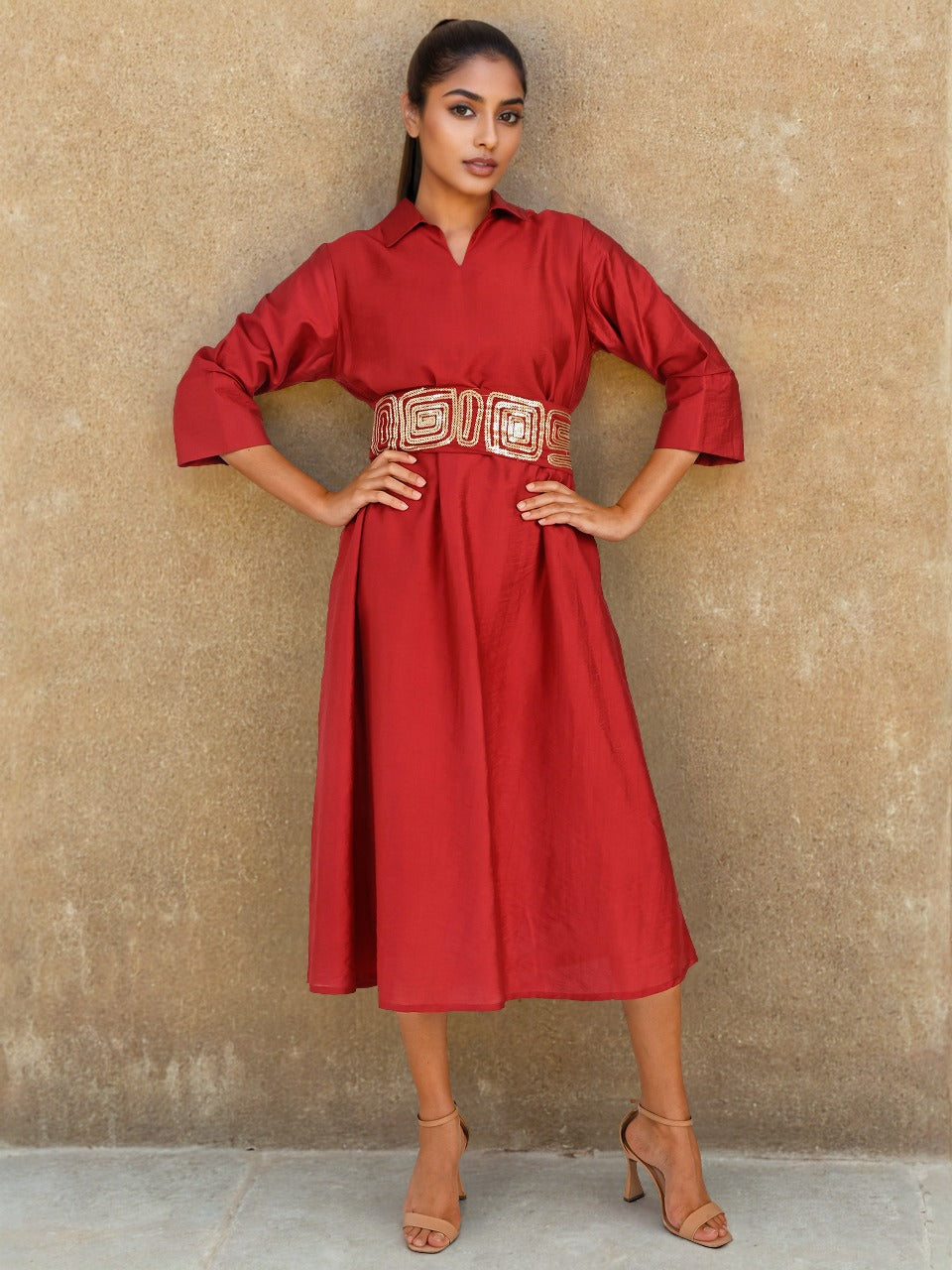 Restocked !! Wow mul silk designer one piece dress in Red !!