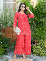Pure crepe red bandhani co ord set