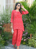Pure crepe red bandhani co ord set