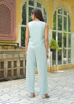 Designer blue embroidered cotton co ord in blue