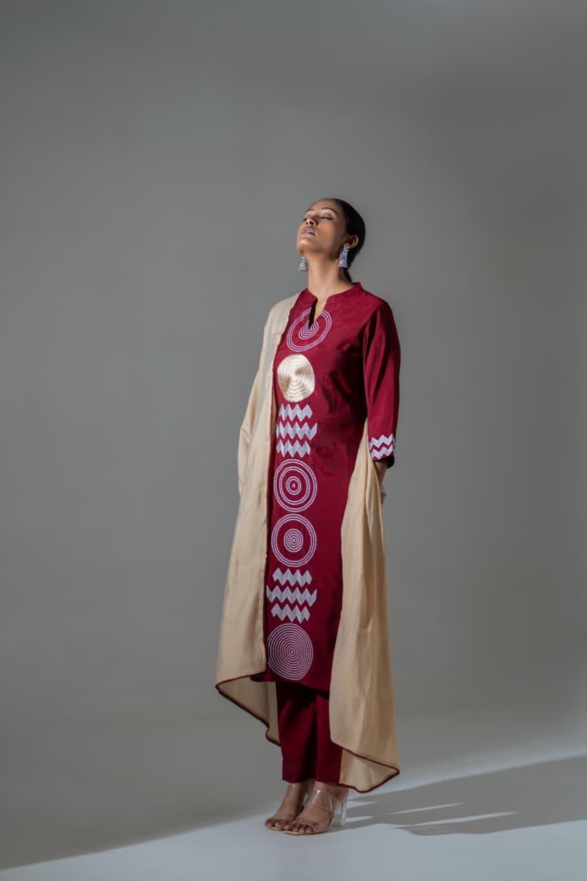 Pretty soft muslin embroidered suit set in red