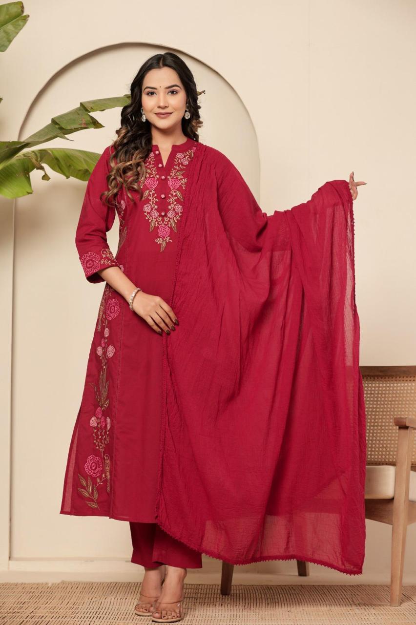 Red jamdani pure cotton suit set