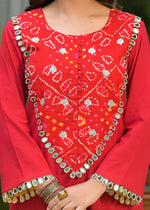 Red bandhani cotton kurta pant