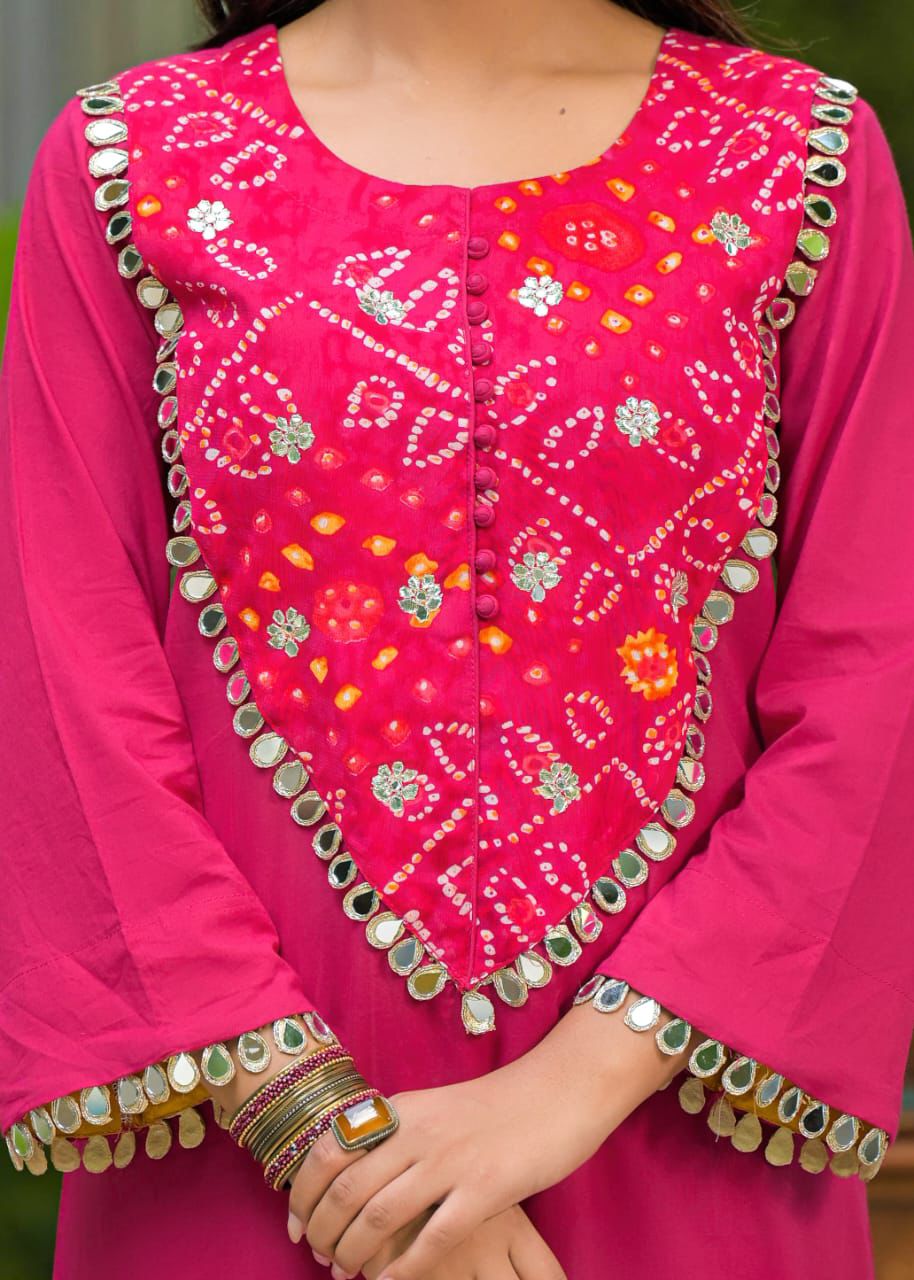 Pink bandhani cotton kurta pant