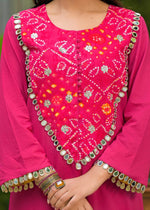 Pink bandhani cotton kurta pant