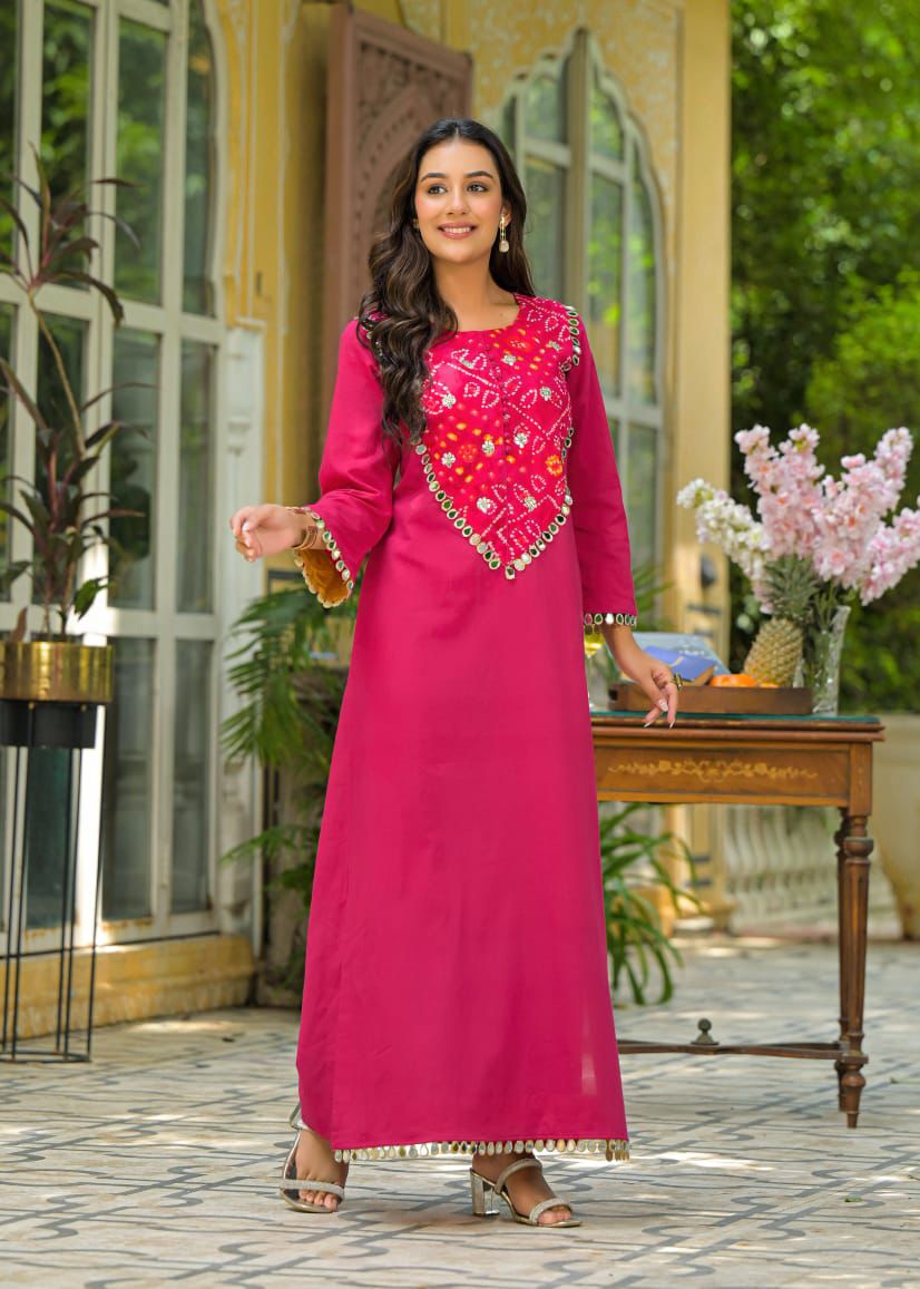 Pink bandhani cotton kurta pant