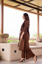 Designer cotton jacket pattern co ord set in brown
