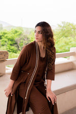 Designer cotton jacket pattern co ord set in brown