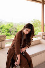 Designer cotton jacket pattern co ord set in brown