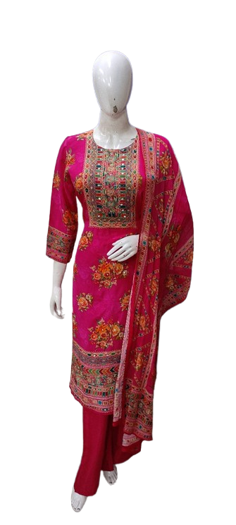 Pure crepe lining full suit set in pink