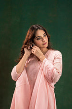 Pure organza appliqué work suit set in pink