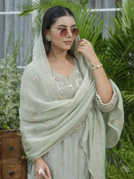 Cut work shimmer tissue full suit in green