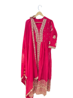 Pure chinon hand work suit set in pink