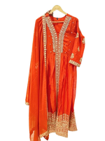 Pure chinon hand work suit set in orange