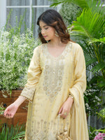 Cut work shimmer tissue full suit in yellow