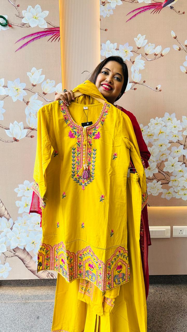 Pire cotton with heavy embroidery n palazzo pant