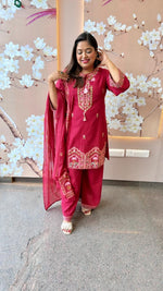 Pire cotton with heavy embroidery n palazzo pant in pink