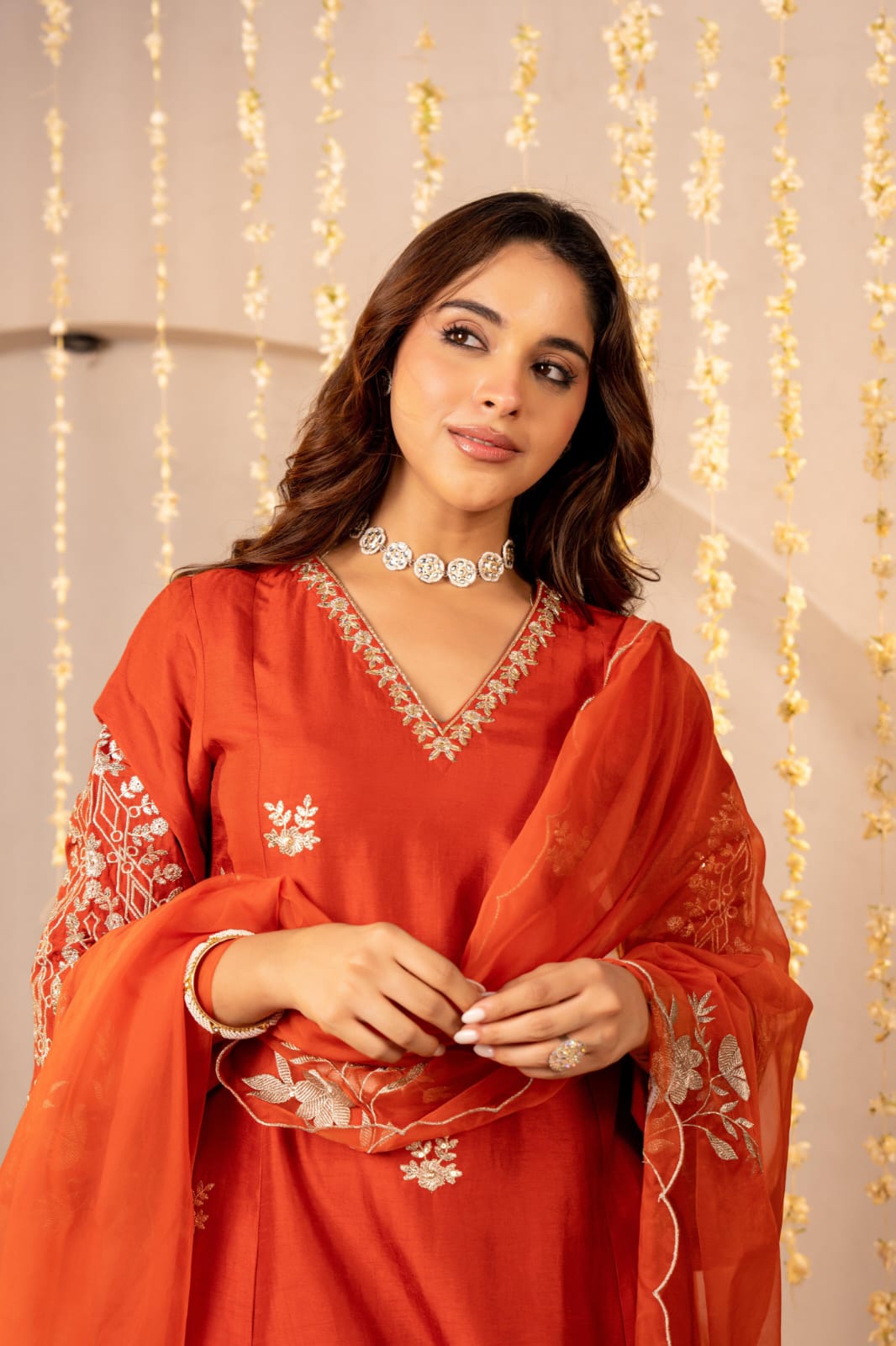 Dola silk intricate work suit set