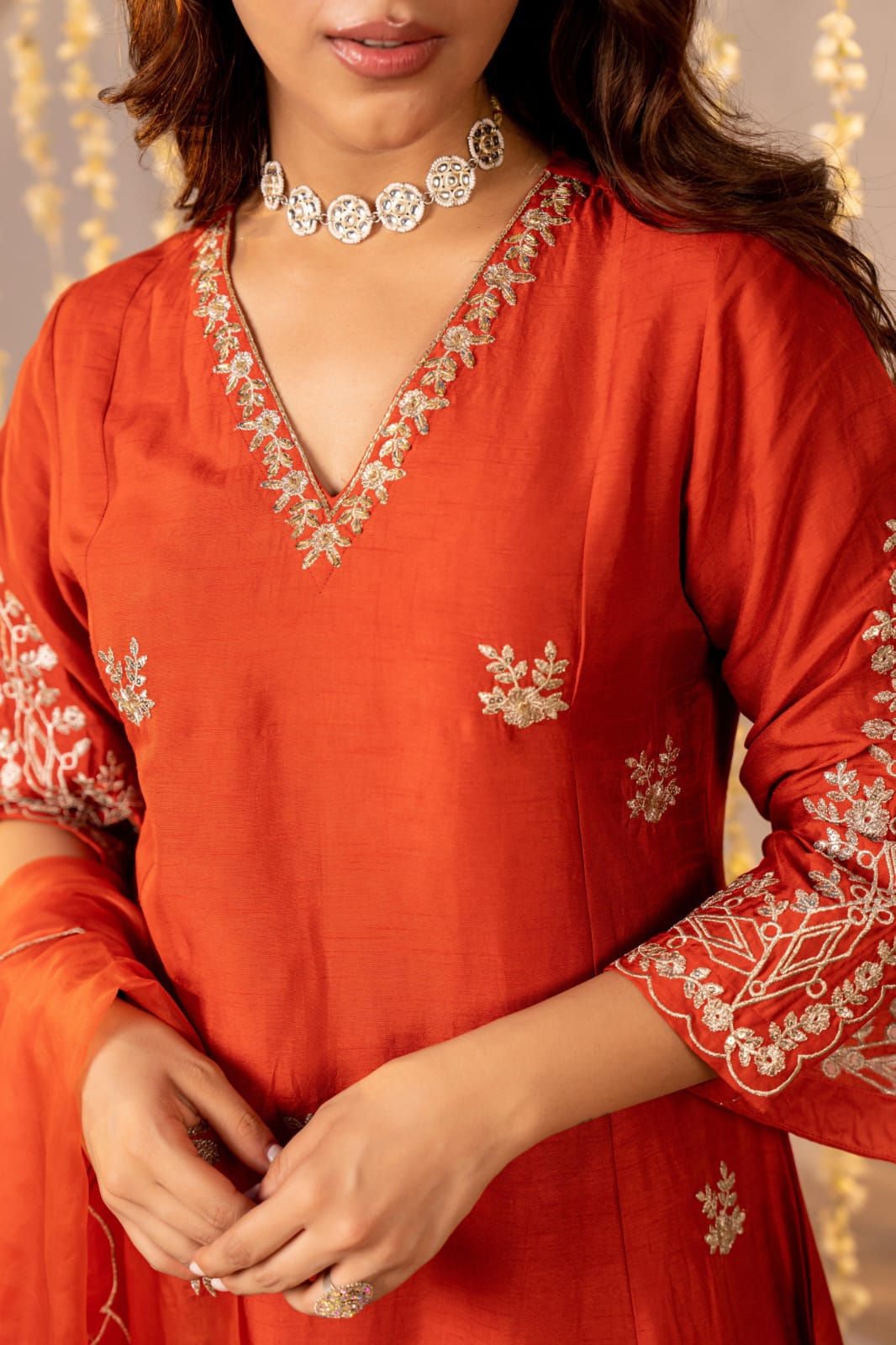 Dola silk intricate work suit set