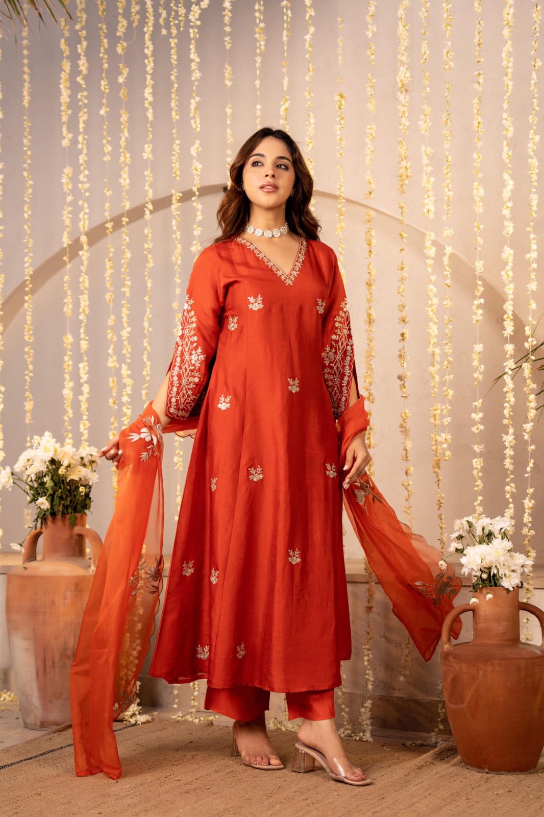 Dola silk intricate work suit set