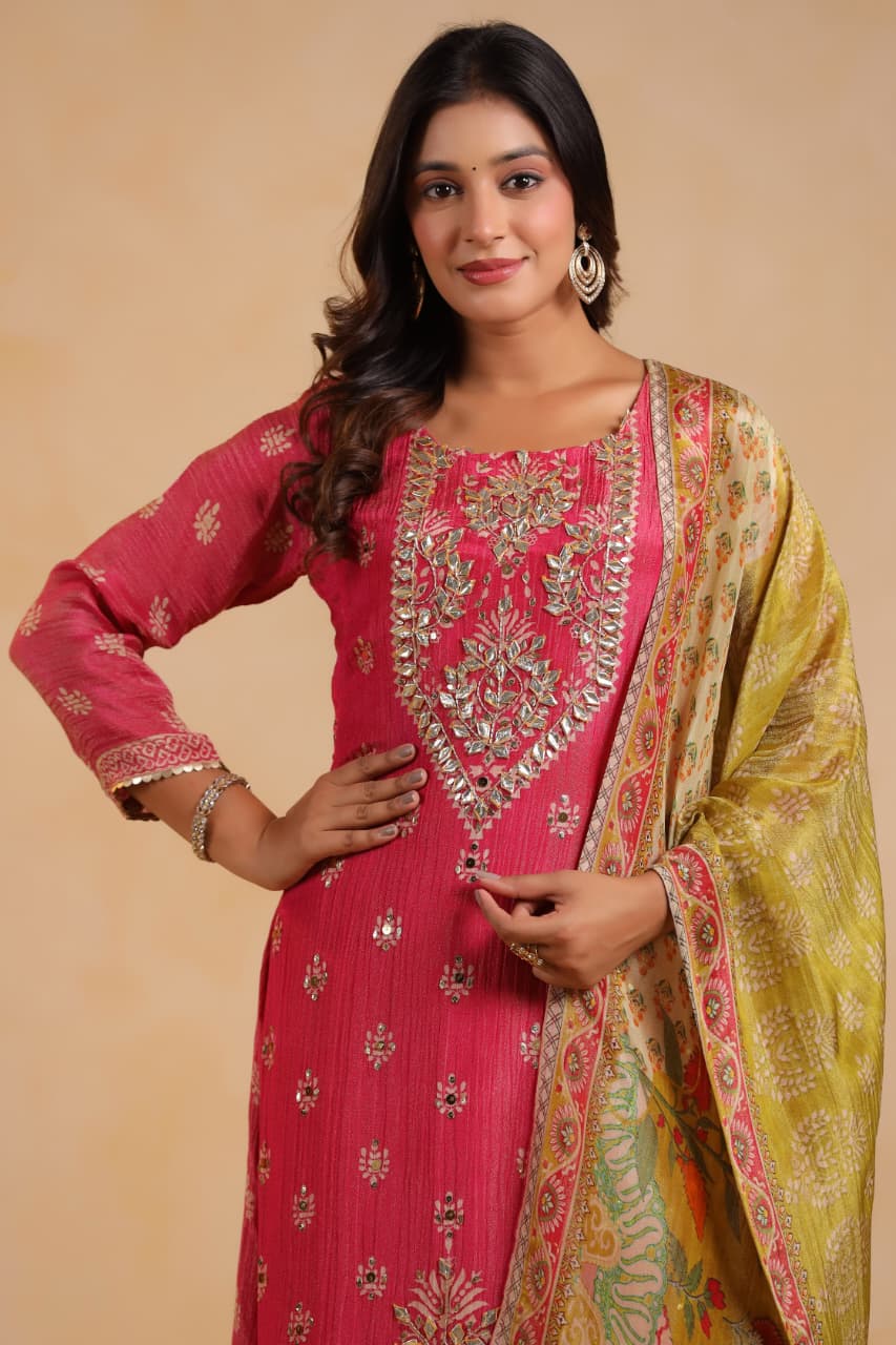 Crushed shimmer gotta work suit set in pink