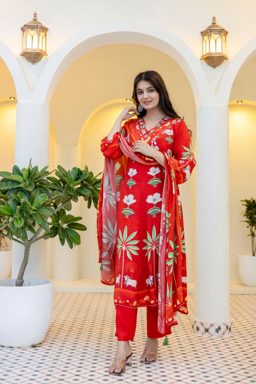 Pure crepe flared Anarkali suit set