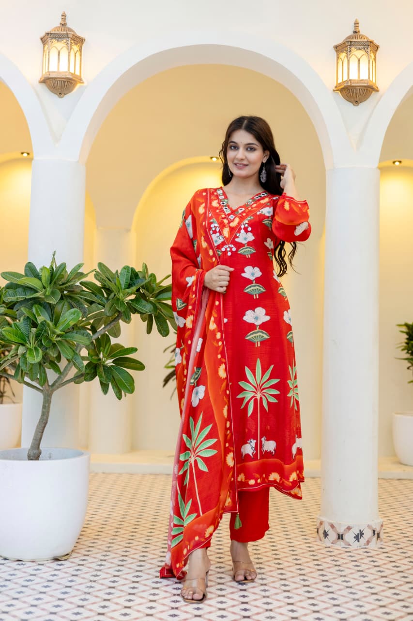 Pure crepe flared Anarkali suit set