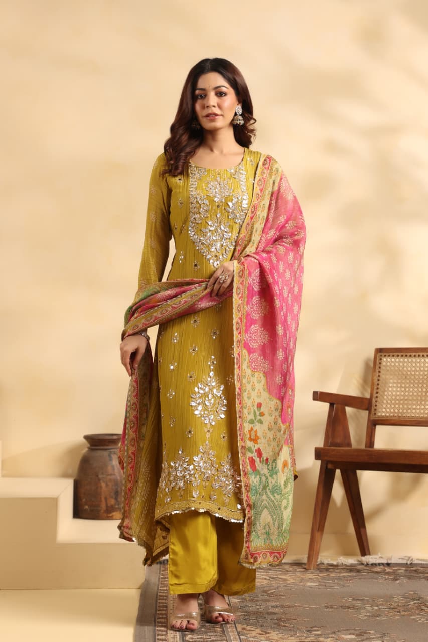 Crushed shimmer gotta work suit set in yellow