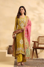 Crushed shimmer gotta work suit set in yellow