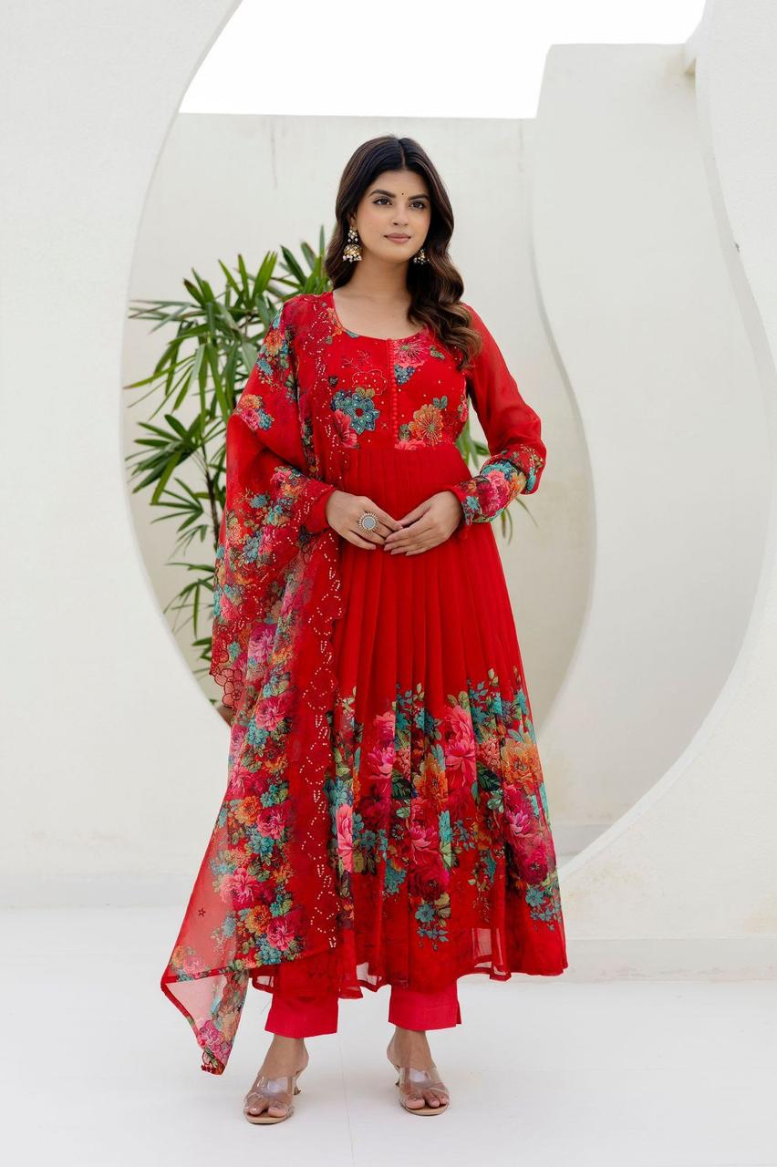Pretty shiffon digital printed suit set
