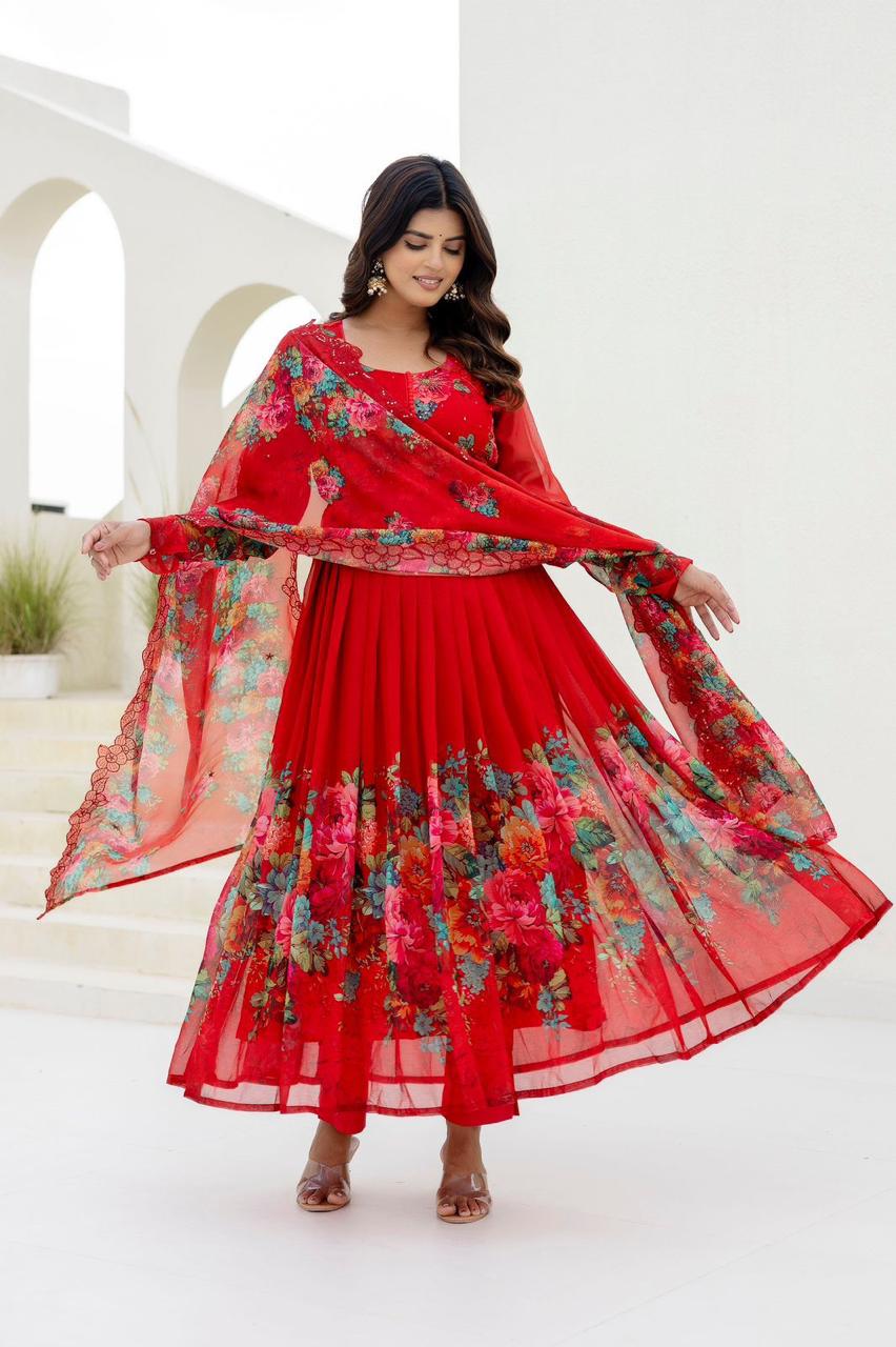 Pretty shiffon digital printed suit set