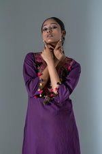 Designer neck cotton kurta pant in purple