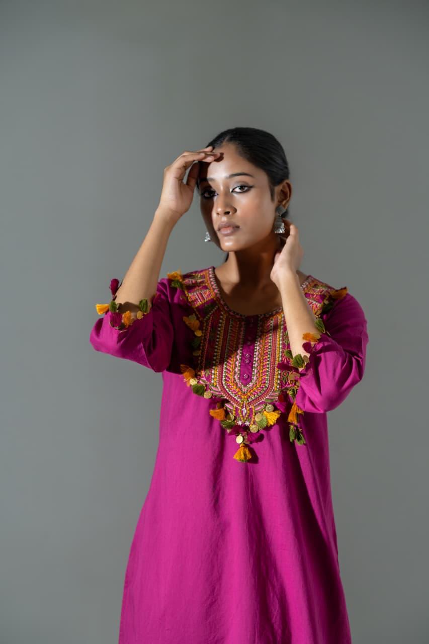 Designer neck cotton kurta pant