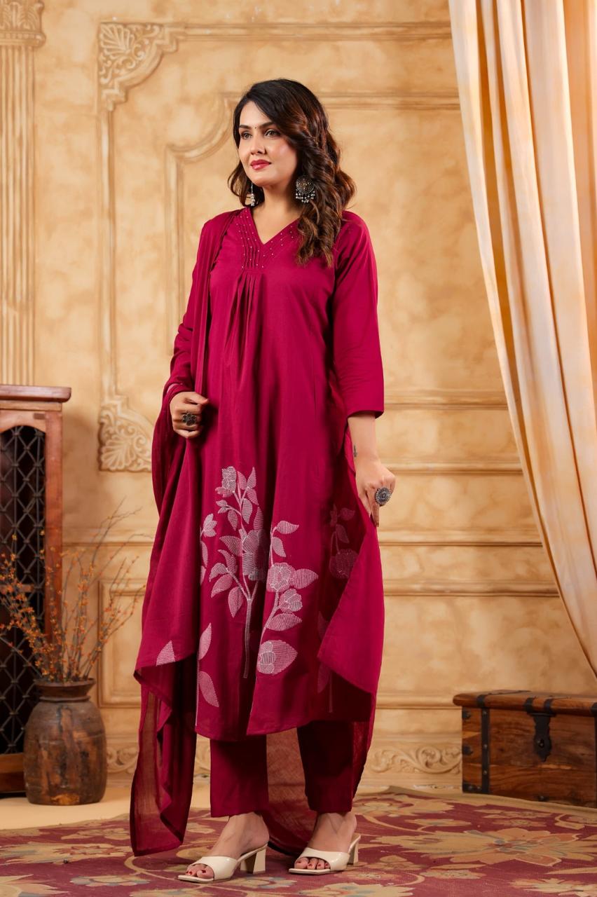 Pure cotton embroidered suit set