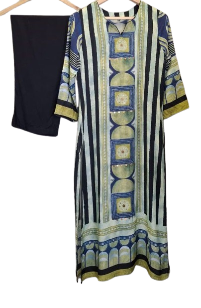 Pretty Ajrakh Mul silk kurta pant in green