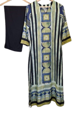 Pretty Ajrakh Mul silk kurta pant in green