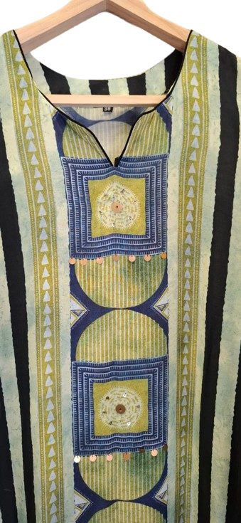 Pretty Ajrakh Mul silk kurta pant in green